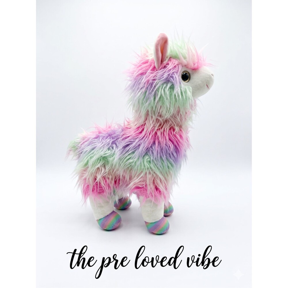 Hobby Lobby Llama 20' Long Hair Pastel Multicolored Stuffed Plush Glitter Eyes